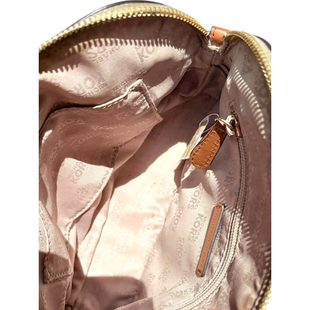 Michael Kors Cindy Dome Crossbody Bag MK Signature Natural Acorn Gold Large